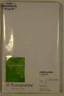 Romanette hoeslaken 100 x 200 wit, 25 cm hoog rondom elastiek. 